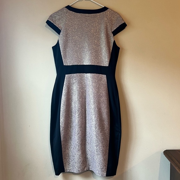 JAX Sheath Gold/Black Bodycon Dress SZ 6 Medium Short Sleeve Full Front Zipper - Picture 10 of 16